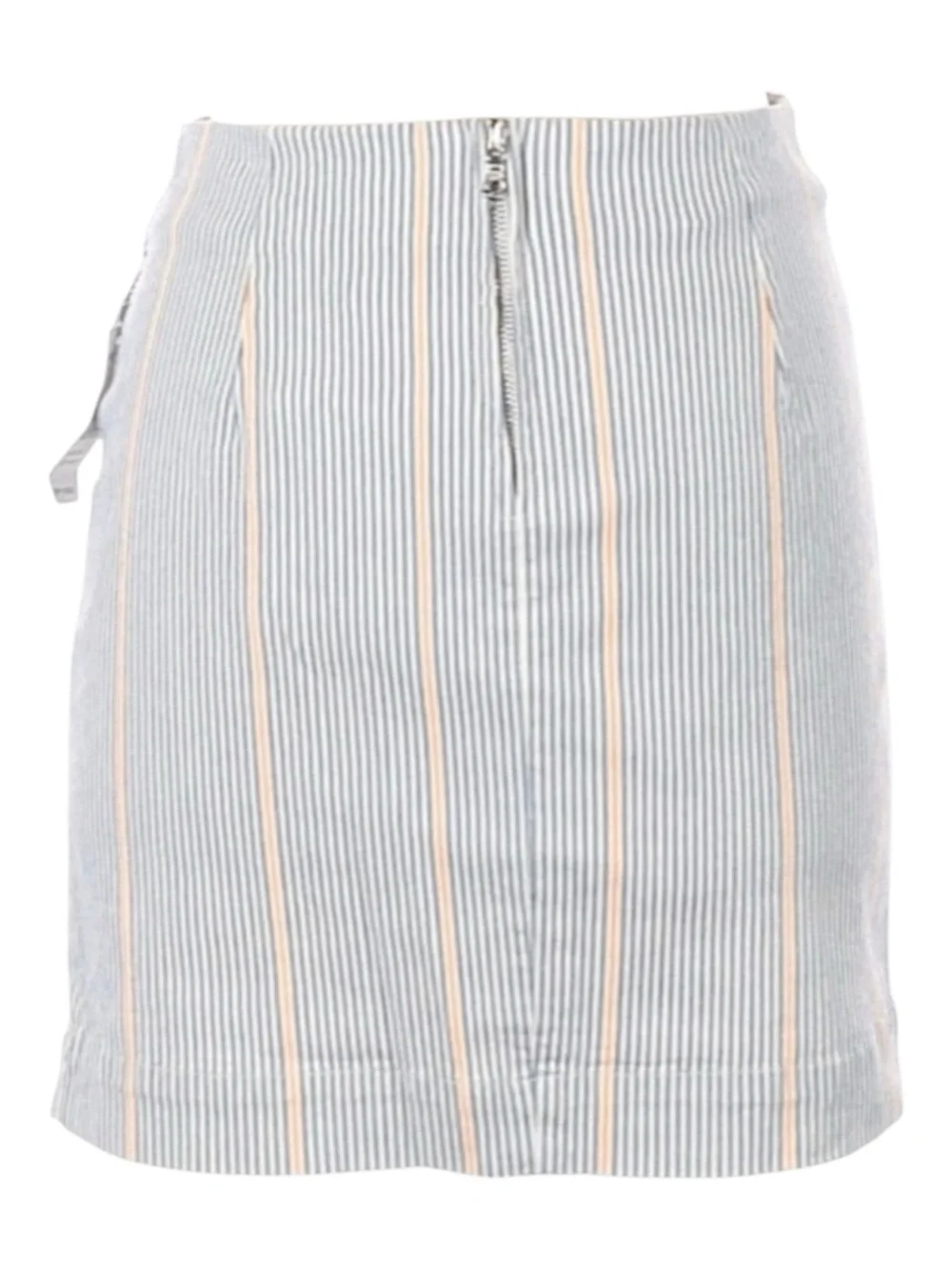 new 3x1 ᯾ Jane Ruffle Stretch Denim Mini Skirt ᯾ Blue Ticking Stripe ᯾ XS ᯾ Chic